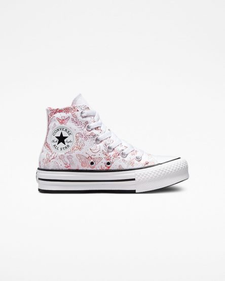 Girls' Converse Chuck Taylor All Star EVA Lift Butterfly Shine High Top Platform Shoes White / Pink / Black | AU C659EK